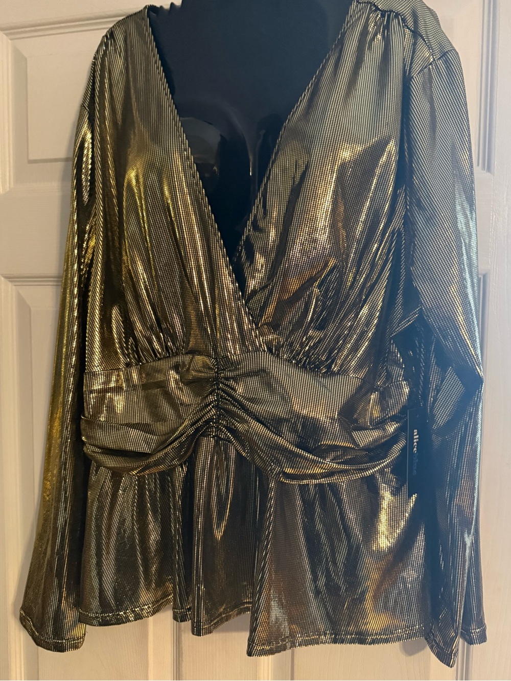 Alice Blue Metallic Gold Long Sleeve Surplice Blouse